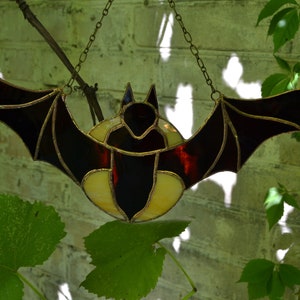 Flying Over Moon Bat Stained Glass Panel for Window Hanging. Goth Stained Glass Bat Suncatcher. Gothic Sun Catcher Bat image 7