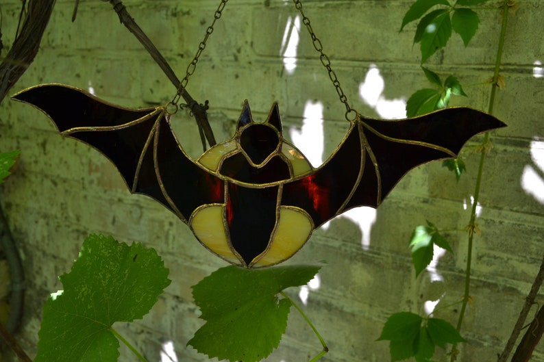 Flying Over Moon Bat Stained Glass Panel for Window Hanging. Goth Stained Glass Bat Suncatcher. Gothic Sun Catcher Bat image 7