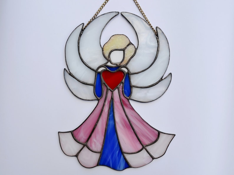 Large Stained Glass Angel Suncatcher Guardian Angel Stained Etsy