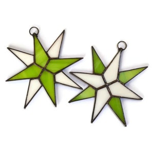 Green Stained Glass Star Ornaments Pair - Christmas Celestial Suncatcher Window Hanging, Tree & Wall Decor image 3