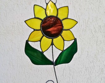 Sunflower Stained Glass Suncatcher - August Birth Flower Window Hanging & Wall Decor - Mothers Day Gift
