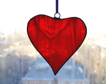 Red Heart Stained Glass Suncatcher Window Hanging - I Love You Sun Catcher