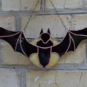 Flying Over Moon Bat Stained Glass Panel for Window Hanging. Goth Stained Glass Bat Suncatcher. Gothic Sun Catcher Bat image 5