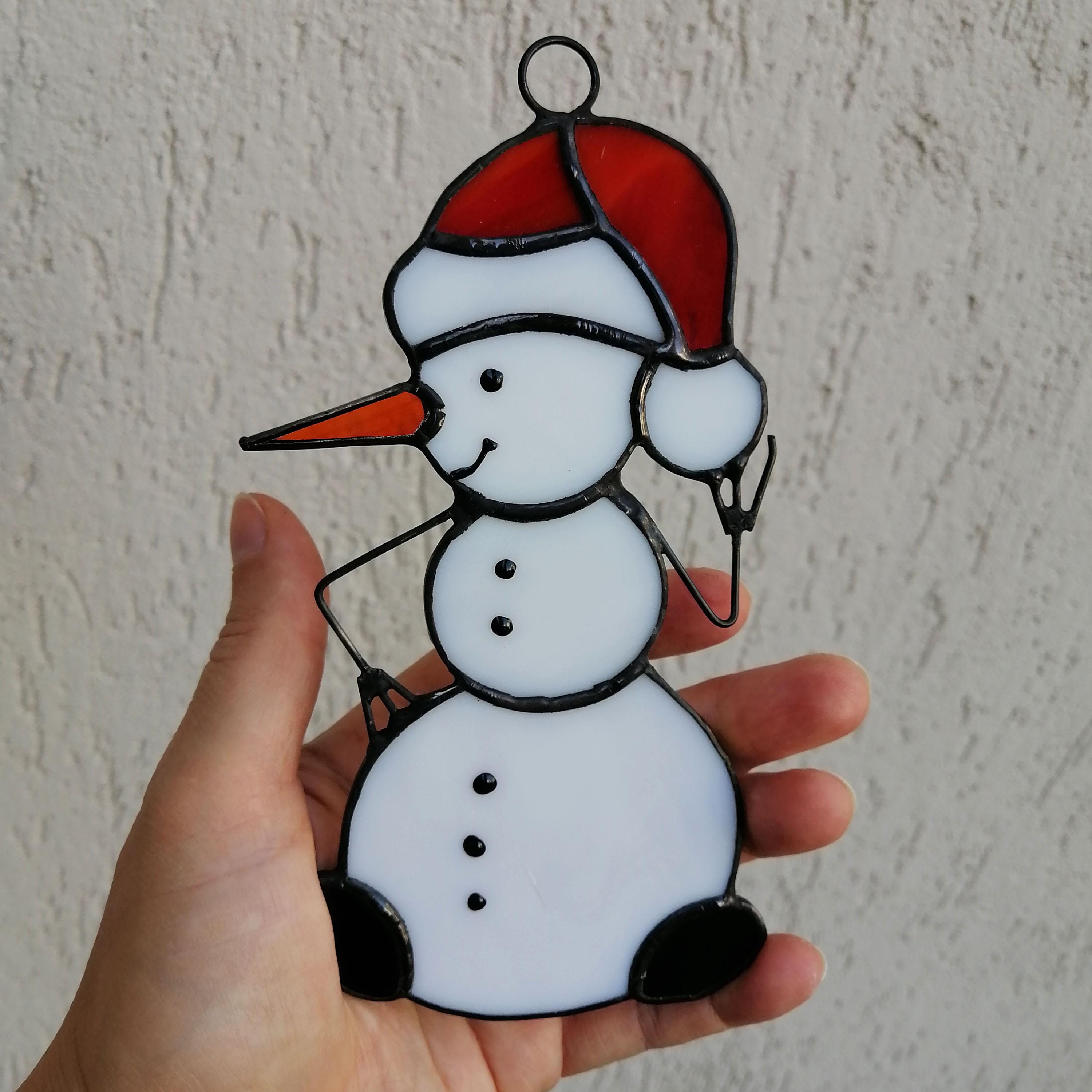 Snowman Stained Glass Suncatcher Window Hanging, Wall Decor, Xmas Tree ...