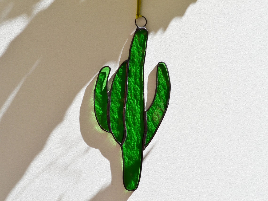 Stained Glass Cactus Suncatcher Stained Glass Cactus Plant Etsy