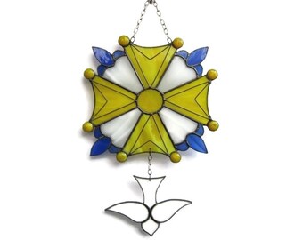 Huguenot Cross Stained Glass Suncatcher. Protestant Cross Sun Catcher. Evangelical Panel for Home, Office or Church