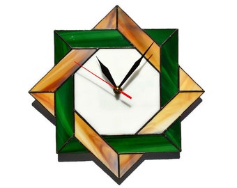 Large Modern Green Celtic Wall Clock 10 / 14 Inch Battery Operated - Unique Stained Glass Decor for Home or Office