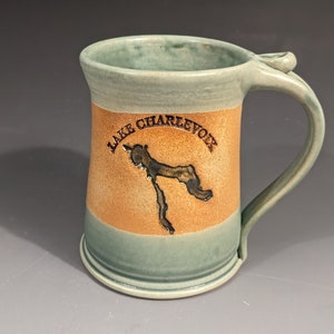 Handmade Lake Charlevoix Mug, Stoneware Pottery Coffee Mug, Modern Camping Mug, Supernature Mug, Travel Mug, Mug for Him