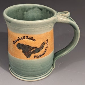 Handmade Crooked Lake and Pickerel Lake Mug, Stoneware Large Coffee Mug, Modern Hand Crafted Mug, Decorative Mug, Great Lakes Gift