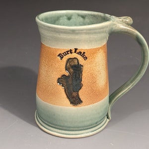 Handmade Burt Lake Mug, Handcrafted Mug, Large Coffee Mug, Decorative Mug, Coffee Bar Decor, Pottery Gift for Him
