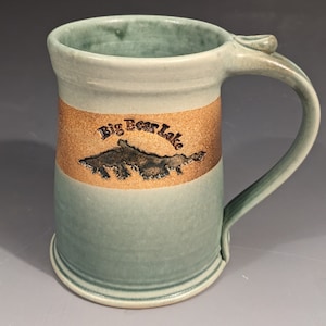 Handmade Big Bear Lake Mug, Unique Coffee Bar Decor, Decorative Stoneware Mug, Wheel Thrown Pottery Mug, Adventure Map Gifts