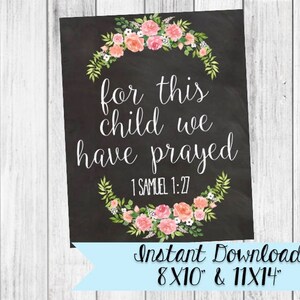 For This Child We Have Prayed Bible Verse Nursery Wall Art Instant Download Printable