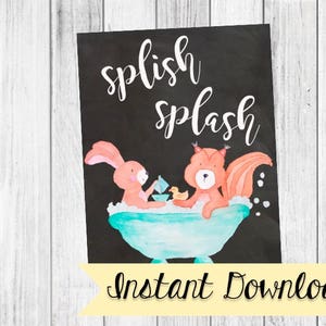 Bunny and Squirrel Bathtub Sign {Digital File-Instant Download}
