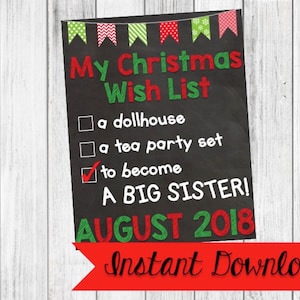 Weihnachten Schwangerschaft Ankündigung Zeichen Weihnachten Wunschliste großer Bruder Schwester {digitaler Download}