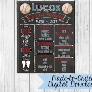 Baseball First Birthday Chalkboard - Base Ball - Boy First Bday - 1st Birthday Chalkboard - Red White Blue - 1st Bday Stats Sign - Birthday