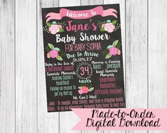 Roses - Baby Shower Chalkboard - Printable Poster - Girl, Floral, Peonies, Roses {Made-to-Order Digital Download}