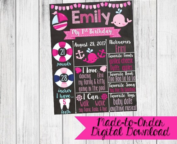 Nautical Whales Theme First Birthday Chalkboard Girl Etsy