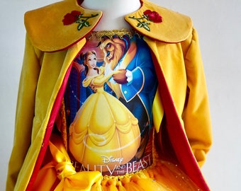 Princess Belle inspired Velvet Coat, includes Free bag , made to measure from age 3 years up to 12 years