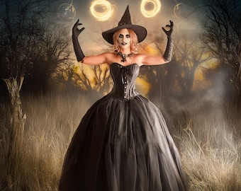 Halloween Women&#39;s Evening Tulle Skirt, Corset and FREE Witch hat, made to measure.