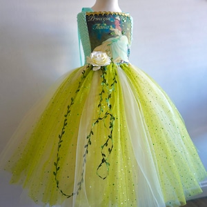 Tiana Princess inspired Christmas Costume /Dress/Gown, FREE Hand-made Bag, Age 3 up to 12 years Made to Measure.