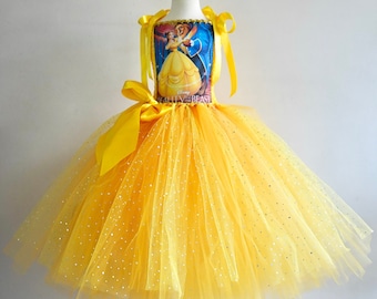 Girl’s Princess Belle Dress inspired Tulle Dress Age 3 up to 12 yrs