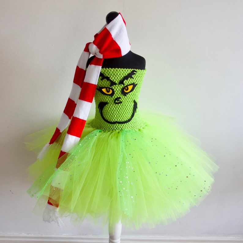 12yrs Mr Grinch Christmas Inspired Dress with FREE Scarf made to measure Age 3yrs