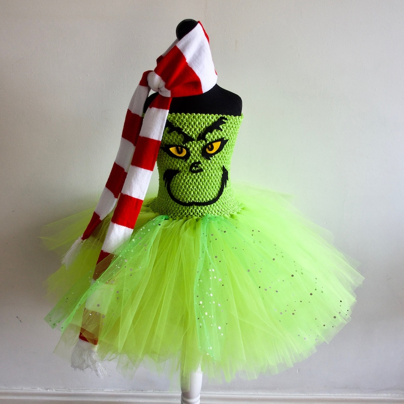 12yrs Mr Grinch Christmas Inspired Dress with FREE Scarf made to measure Age 3yrs