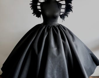 Black Vampire Bride Skirt, Lace neck Collar, Evil Fancy dress, made to measure