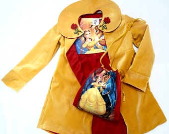 Princess Belle inspired Velvet Coat, includes Free bag , made to measure from age 3 years up to 12 years