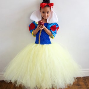 Snow White Inspired Costume, Princess Tulle Dress, Satin Hair Ribbon age 3 up to 12 yrs