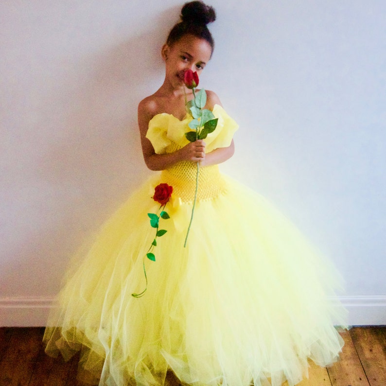 Girl S Disney Belle Inspired Costume With Hand Made Rose Etsy