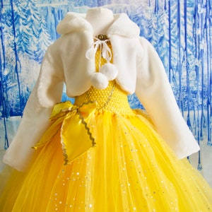 Princess Belle inspired Costume, Includes Faux Fur Bolero Style Jacket, Birthday, Christmas, made to measure