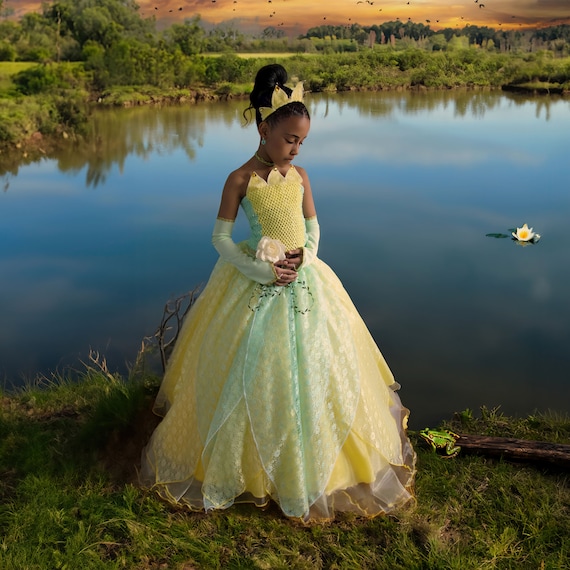 Costume robe robe d inspiration princesse Tiana de 3 a 12 ans sur mesure. Etsy Canada