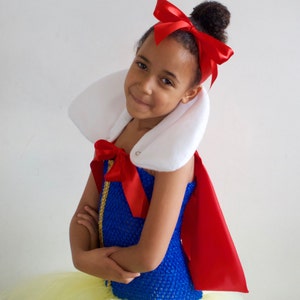 Disney Snow White Inspired Costume, Cape & Satin Hair Ribbon, Made to measure age 3 up to 12 yrs