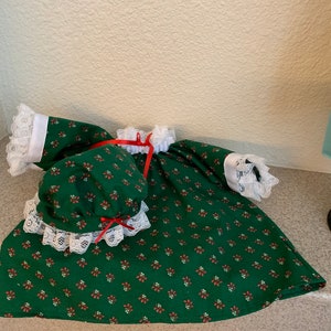Night Shirt w/round eared Cap/Green Christmas Print/Fits 18 inch doll