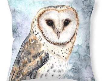 Owl Cushion from Original Artwork by Harriet Lacey - Faux Suede, Owl Cushion, Owl Art, Barn Owl Art, Owl Pillow, Christmas Gift Idea