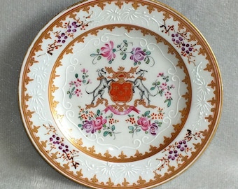 Antique Samson French Porcelain Armorial crest Plate with Piped Enamel Marked Allen Lowestoft c.1880s