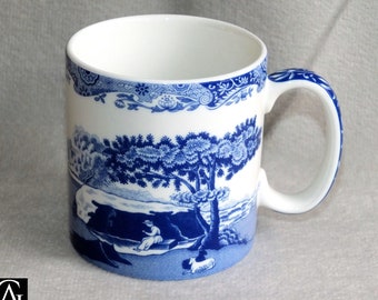 Vintage Spode Italian porcelain Coffee or Tea Mug Blue & White Landscape and Ruins Design c.1990s