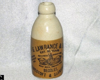 Antique Stoneware Ginger Beer Blob Top Bottle by Henry Lawrance of Beccles Lowestoft Saxmundham c.1910s