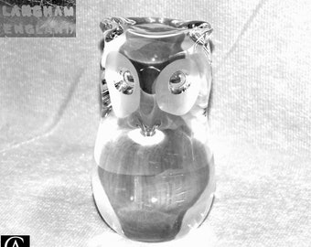 Vintage Langham clear Crystal Art Glass ears up Owl figurine Paperweight ornament Signed c.1980s