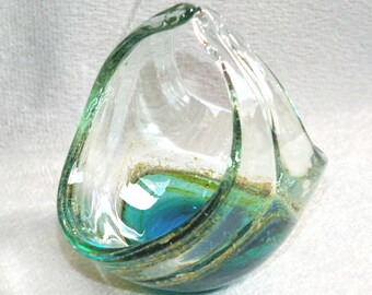 Vintage Mdina Sea & Sand Art Glass Basket clear cased Trinket bowl Dish Maltese c.1960s