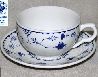 Vintage Masons Denmark Blue Tea coffee Cup and Saucer Flower Decorated porcelain teacup c.1990s