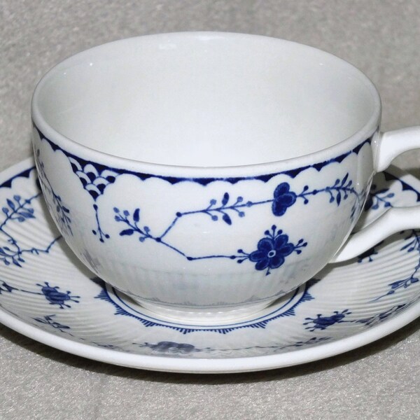 Vintage Masons Denmark Blue Tea coffee Cup and Saucer Flower Decorated porcelain teacup c.1990s