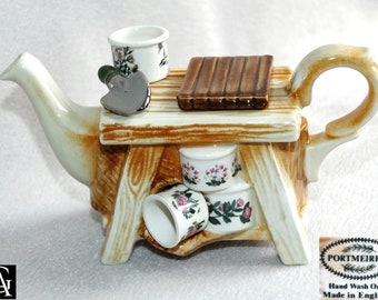 Vintage Portmeirion Botanic Garden Novelty miniature Teapot Gardeners Potting Bench by Paul Cardew c.1995