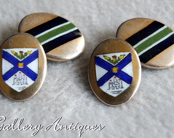 Vintage Lambournes University of Edinburgh coat of arms Cufflinks Gold Cased & Enamel cuff links c.1950s/60s