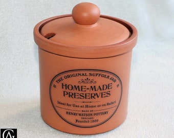 Vintage Henry Watson The Original Suffolk Terracotta Home Made Preserves Storage Jar Canister with Lid