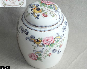 Vintage Crown Staffordshire Chelsea Manor floral Porcelain tea caddy Ginger Jar and Lid storage canister c.1970s