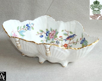 Vintage Aynsley China Pembroke Gold Pattern Oval Shell Shape fluted Dish bowl 8 3/8" Floral c.1990s