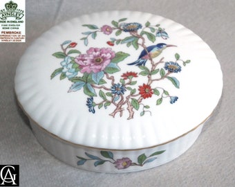 Vintage Aynsley China Pembroke Gold Oval fluted Lidded jewellery Trinket pot Box c.1990s