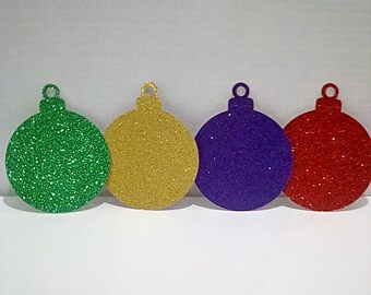 Glitter Christmas Ornament Die Cuts, Holiday Scrapbook Embellishments (12 Double Sided)